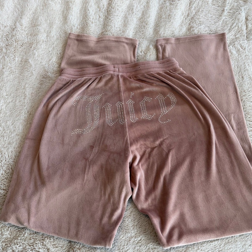 Juicy Couture Pink Velour Rhinestone Logo Track Pants Size Small